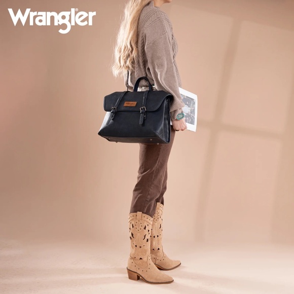 Wrangler Top Handle Carry Satchel/Laptop Bag/Backpack/Crossbody Navy Blue